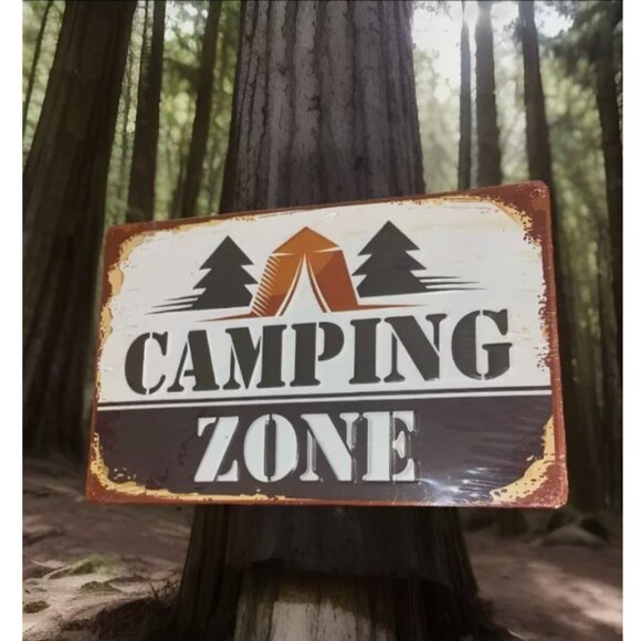 Camping Zone Embossed Metal Sign 12 in. L x 8 in. H - Picture 1 of 2